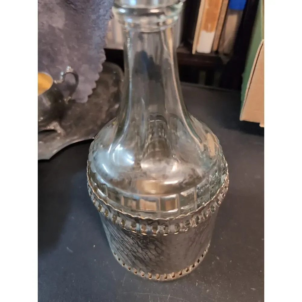 Gales of Sheffield England Vintage Silver Plate Crystal Glass Decanter Bottle
